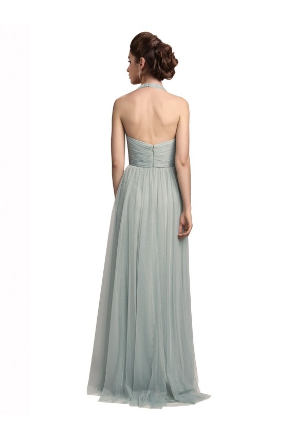 Discount Halter Ruched Sweetheart Neckline Tulle Bridesmaid Dress