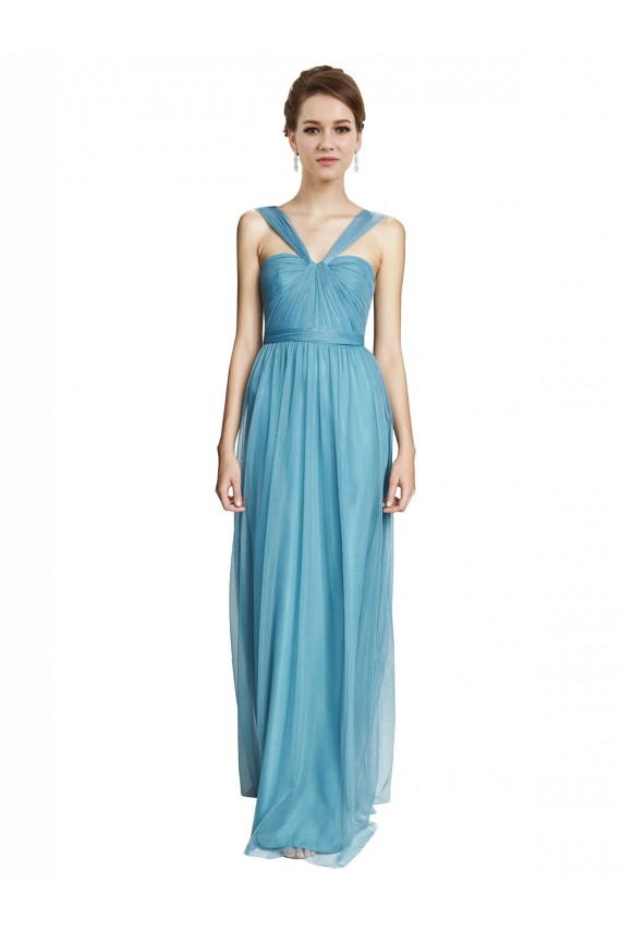 Discount Floor Length Inverted V-Neck Tulle Bridesmaids Dress