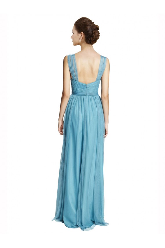 Discount Floor Length Inverted V-Neck Tulle Bridesmaids Dress