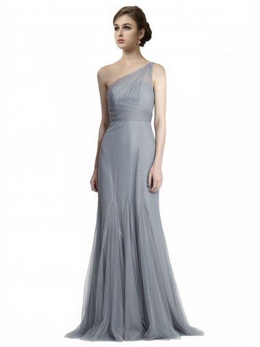 Discount One Shoulder Tulle Fit and Flare Bridesmaid Dress