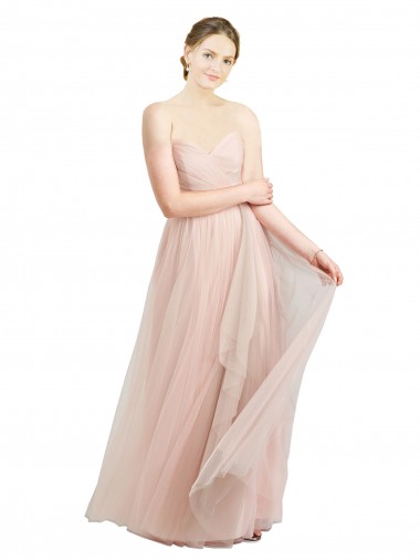 Discount Long Floor Length Sweetheart Pleated Tulle Bridesmaid Dress