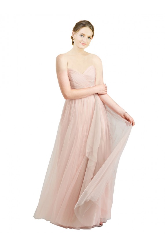 Discount Long Floor Length Sweetheart Pleated Tulle Bridesmaid Dress