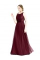 Discount Sleeveless Boat Neck Long Pearl Tulle Bridesmaid Dress with Keyhole Back