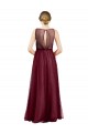 Discount Sleeveless Boat Neck Long Pearl Tulle Bridesmaid Dress with Keyhole Back