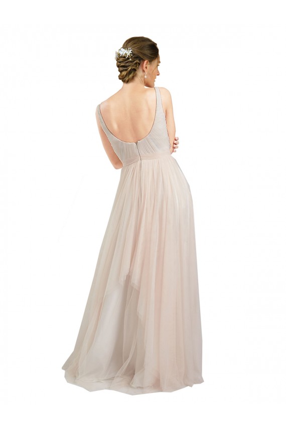 Discount Scooped Neckline Long Tulle Bridesmaid Dress with Open Back
