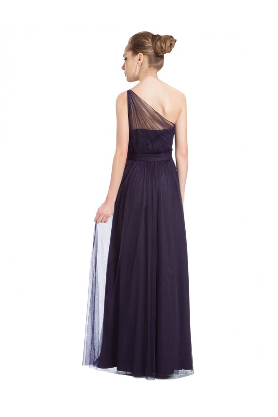 Discount Ruched Long Soft Tulle Bridesmaid Dress with Sheer Netting Shoulder Strap