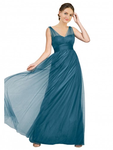Discount Long V-Neck Soft Tulle Bridesmaid Dress