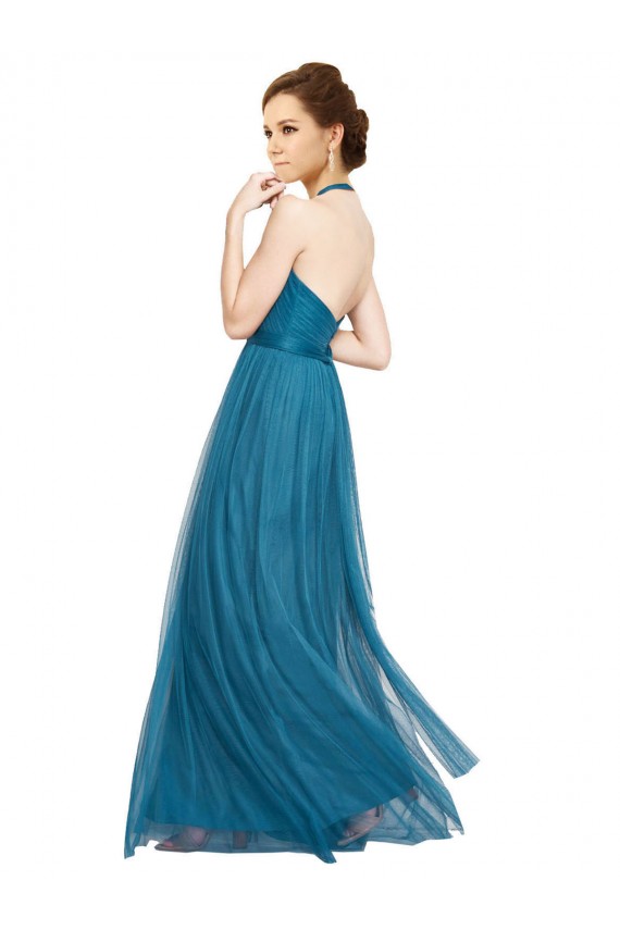 Discount High Neck Halter Pleated A-Line Tulle Bridesmaid Dress