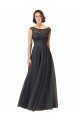 Discount Long Bateau Tulle Bridesmaid Dress with Lace Bodice