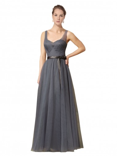 Discount Sweetheart Long Tulle Bridesmaid Dress with Sash