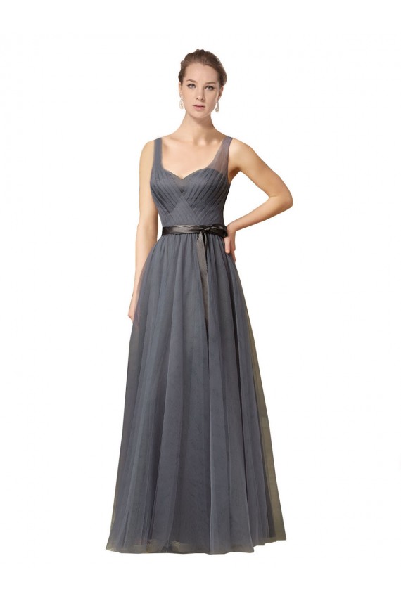 Discount Sweetheart Long Tulle Bridesmaid Dress with Sash