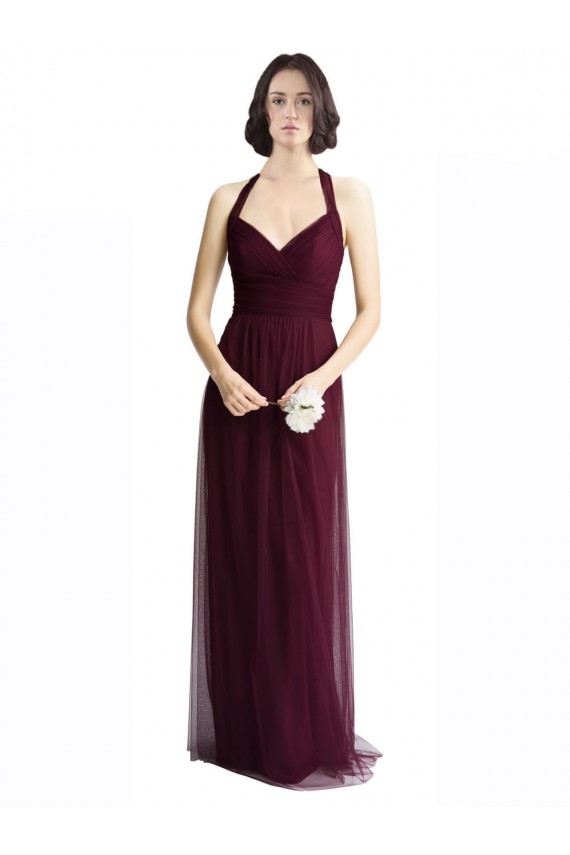 Discount Long Tulle Bridesmaid Dress with Criss-Cross Bodice and Self Straps