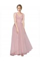 Discount Long Floor Length Wide Strap Plunge Cross Over Neckline Tulle Bridesmaid Dress