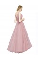 Discount Long Floor Length Wide Strap Plunge Cross Over Neckline Tulle Bridesmaid Dress