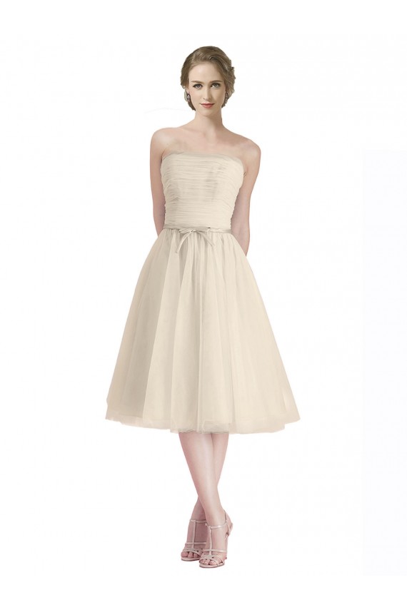 Discount Strapless Short Cocktail Length Tulle Cocktail Bridesmaid Dress with Pleats