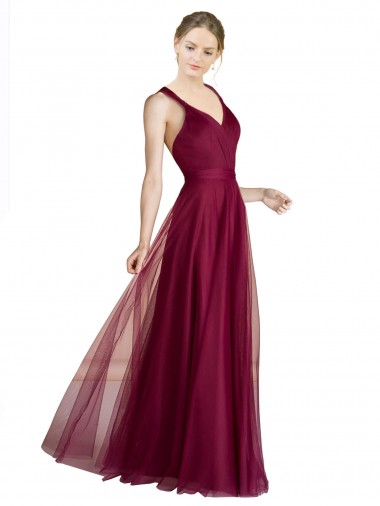 Discount Long Sweetheart Tulle Bridesmaid Dress with Straps and Criss Cross Back