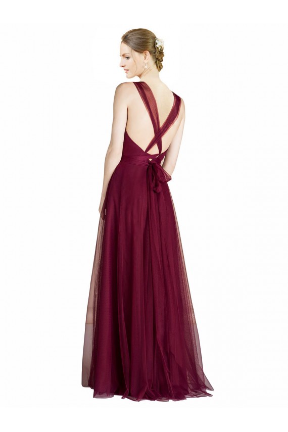 Discount Long Sweetheart Tulle Bridesmaid Dress with Straps and Criss Cross Back