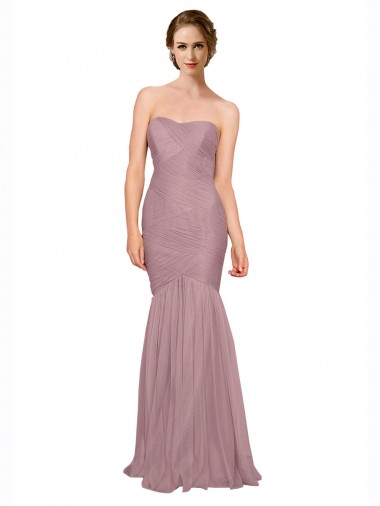 Discount Mermaid Strapless Tulle Bridesmaid Dress with All Over Pleats