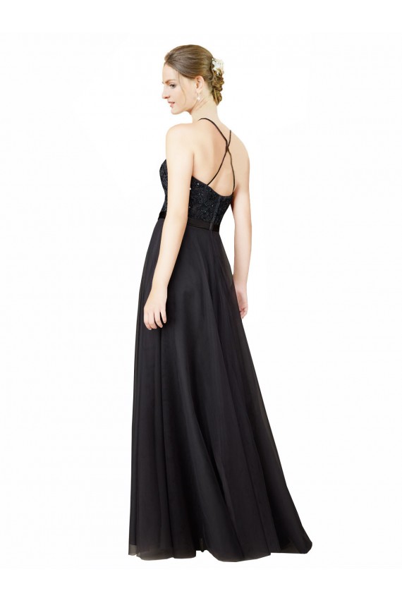 Discount Sweetheart Neckline Long Sleeveless Tulle Bridesmaid Dress with Lace Bodice