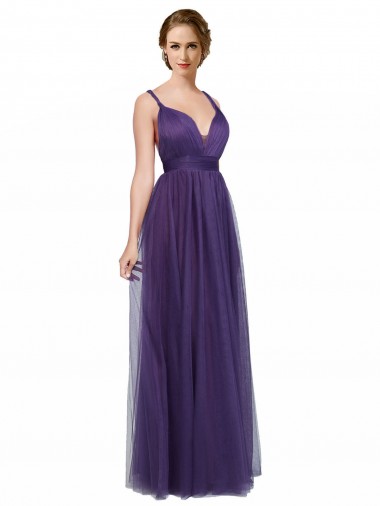 Discount Twisted Straps Sweeheart Long Tulle Bridesmaid Dress Open Back