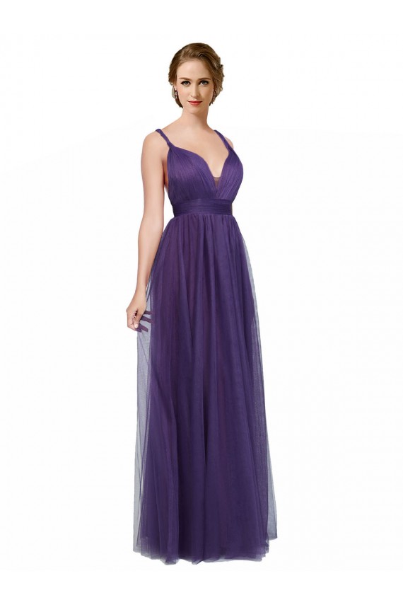 Discount Twisted Straps Sweeheart Long Tulle Bridesmaid Dress Open Back