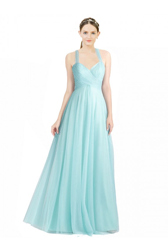 Discount Ruched Sweetheart Neckline A-Line Tulle Bridesmaid Dress with Tie Open Back