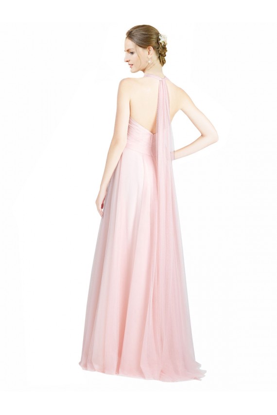 Discount Ruched Sweetheart Neckline A-Line Tulle Bridesmaid Dress with Tie Open Back