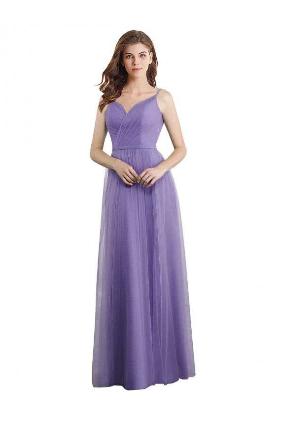 Discount Sweetheart Deep V-Back Tulle Bridesmaid Dress with Draped Bodice
