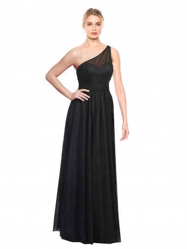 Discount Ruched One Shoulder Tulle A-Line Bridesmaid Dress