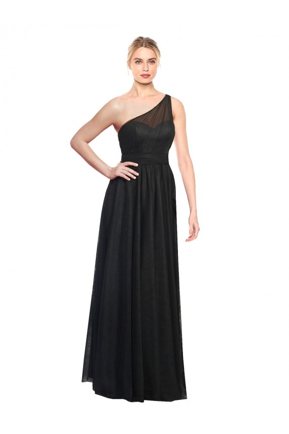 Discount Ruched One Shoulder Tulle A-Line Bridesmaid Dress
