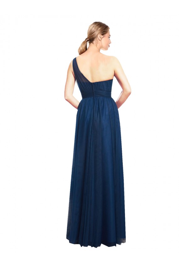 Discount Ruched One Shoulder Tulle A-Line Bridesmaid Dress