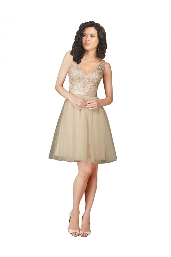 Discount Tulle Bridesmaid Dress with Embroidery and Beading