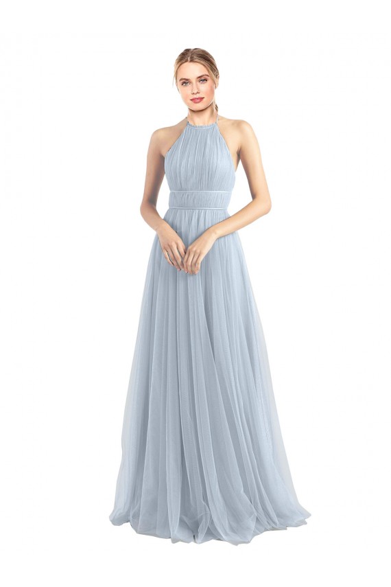 Discount Halter Neckline Slim A-Line Tulle Bridesmaid Dress