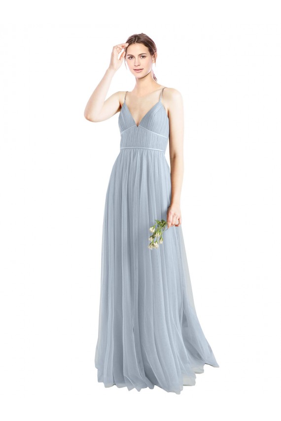 Discount Spaghetti Straps V-Neck Slim A-Line Tulle Bridesmaid Dress