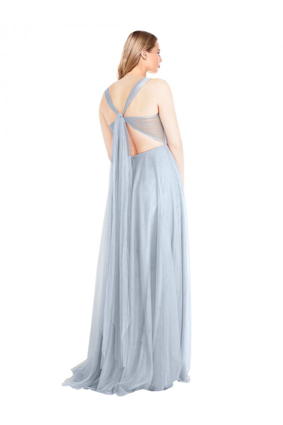 Discount Sweetheart Spaghetti Straps Long Tulle Bridesmaid Dress with Criss Cross Back