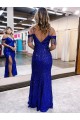 Discount Cold Shoulder Sleeveless Long Floor Length Velvet Sequin Prom Dress with Slit