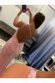 Discount Open Back One Shoulder Sleeveless Long Sweep Train Velvet Sequin Prom Dress