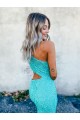 Discount Mermaid One Shoulder Sleeveless Long Sweep Train Velvet Sequin Prom Dress