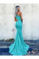 Discount Mermaid One Shoulder Sleeveless Long Sweep Train Velvet Sequin Prom Dress