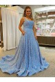 Discount A-Line Scoop Sleeveless Long Court Train Velvet Sequin Prom Dress