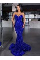 Discount Mermaid Spaghetti Straps Sleeveless Long Sweep Train Velvet Sequin Prom Dress