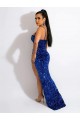 Discount Long Sweep Train Spaghetti Straps Sleeveless Velvet Sequin Prom Dress with Slit