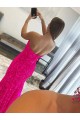 Discount Strapless Sleeveless Long Sweep Train Velvet Sequin Prom Dress with Side Slit