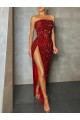 Discount Strapless Sleeveless Long Floor Length Velvet Sequin Prom Dress High Side Slit