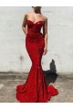 Discount Mermaid Sweetheart Sleeveless Long Court Train Velvet Sequin Prom Dress