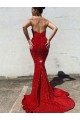 Discount Mermaid Sweetheart Sleeveless Long Court Train Velvet Sequin Prom Dress