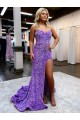 Discount A-Line Sweetheart Sleeveless Long Velvet Sequin Prom Dress with Slit