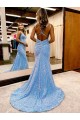 Discount Criss Cross Open Back V-Neck Sleeveless Long Velvet Sequin Prom Dress