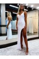Discount Sleeveless V-Neck Long Floor Length Velvet Sequin Prom Dress with Slit