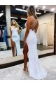 Discount Sleeveless V-Neck Long Floor Length Velvet Sequin Prom Dress with Slit